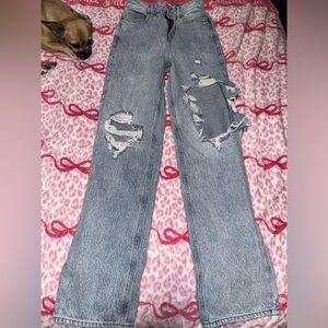 PacSun Light Blue Distressed Straight Leg Jeans